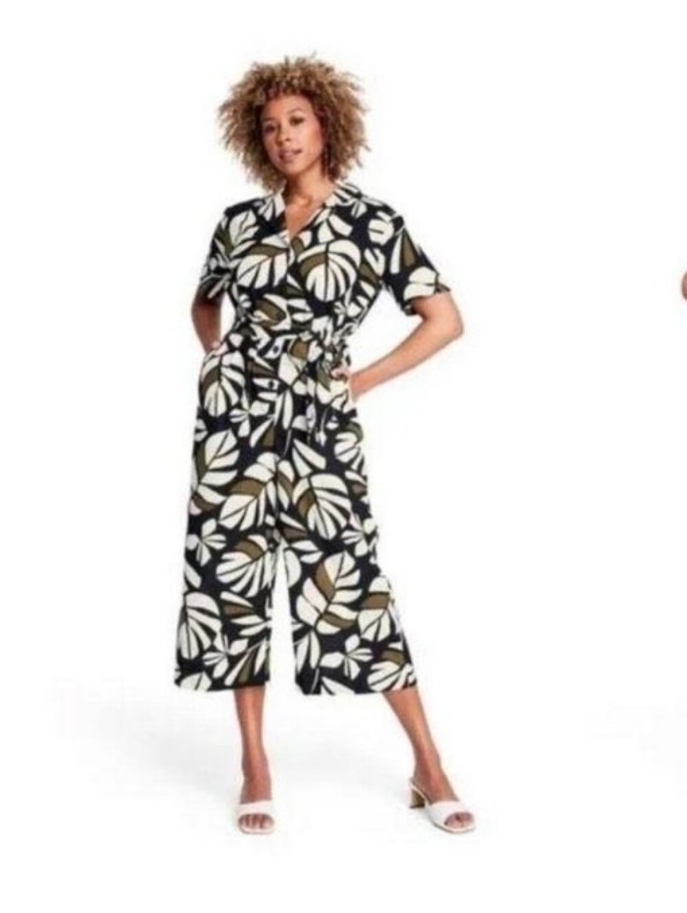 TABITHA BROWN Belted Culotte Cropped Jumpsuit Size Medium